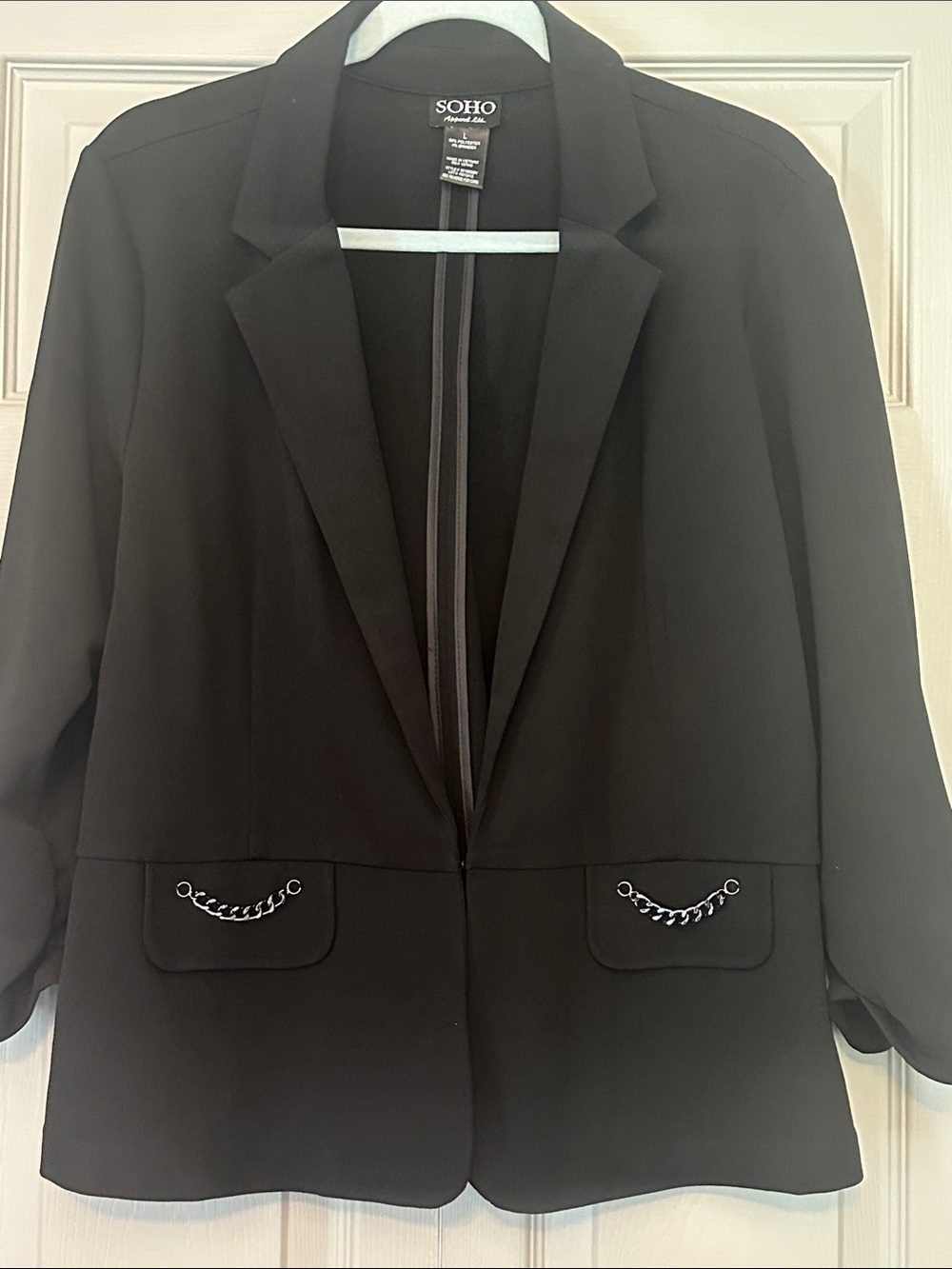 Soho Black Chain-Trim Open-Front Women's Blazer